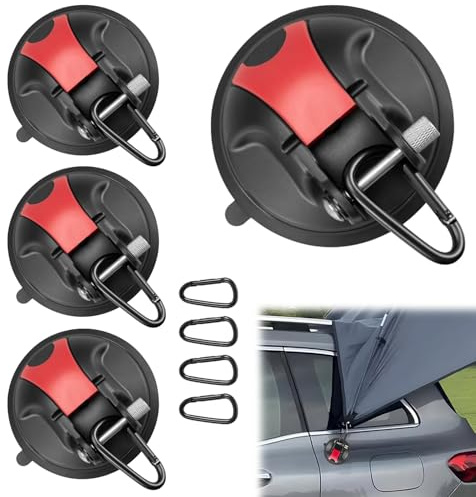 Saugnapf Haken Camping, 4Pcs Saugnapf Camping Set, Camping Saugnäpfe mit Haken Extra Stark, Starker Multifunktion Saugnapf mit Haken, für Motorhome Vorzelte, Sonnensegel und Planen Camping Zubehör