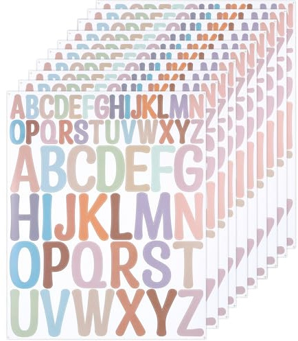 520 Stück/10 Bögen Buchstaben Aufkleber Groß Morandi Farben, Klebebuchstaben Wetterfest Groß ABC Selbstklebende Buchstaben Sticker 2.5-5cm zum Basteln und Dekorieren, für Schultüte und Schulprojekte