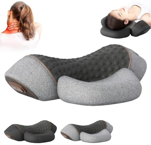 Gafutozm Almohada Thera Aurelius, Almohada Cervical 3 en 1 con Calor, Masaje y Tracción – Cojín Ergonómico para Cuello, Alivio de Tensión y Mejora Postural (Gris)