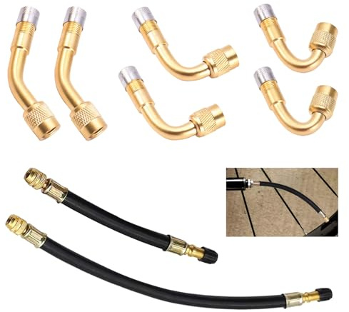 Kit de 6 Rallonge Extension Valve Pneu, Prolongateur Valve Pneu 45° 90° 135° avec 2 Extensions en Caoutchouc, Adaptateurs Universels pour Voitures Motos Camions Vélo Remorques, Accessoire de Gonflage