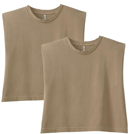 American Apparel Women's Heavyweight Cotton, Boxy, Cropped, and Garment Dyed Muscle T-Shirt, Style G307GD, 2-Pack, Faded Brown (2-Pack), Medium