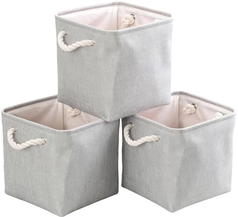 flaxarne Grande Cesta Almacenaje,Juego de 3 Cestas de Tela con Asas de Cuerda,Cajas Organizadoras para Armario,Juguetes,Estantería,28x28x28cm