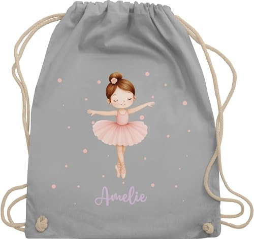 Turnbeutel Rucksack - Ballerina Name - Geschenk Mädchen tanzen Ballett - Unisize - Hellgrau - ballet dancer bag tanzrucksack tanz amelie ballettbeutel tasche dance tänzer tänzerin