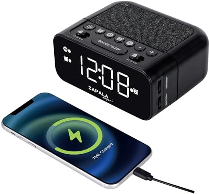 ZAPALA expert Alarm Clock Radio, 2 Alarms Large LED Display Digital FM Clock Radio with USB Charging Port, Adjustable Volume & Dimmer Control, Snooze for Deep Sleepers Kids Elderly