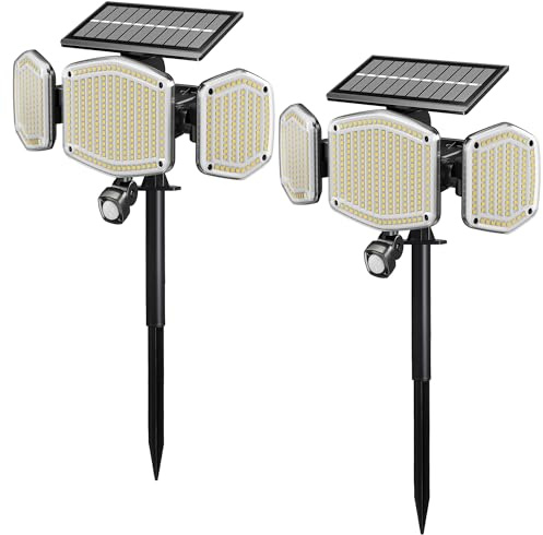 ARTINABS Luci Solari Esterno Lampada Faretti LED Sensore Movimento (2) | 426 LED grandangolo 270°, 6500K bianco freddo, sensore PIR 3 modalità, IP65 impermeabile, ricarica solare, picchetto e parete