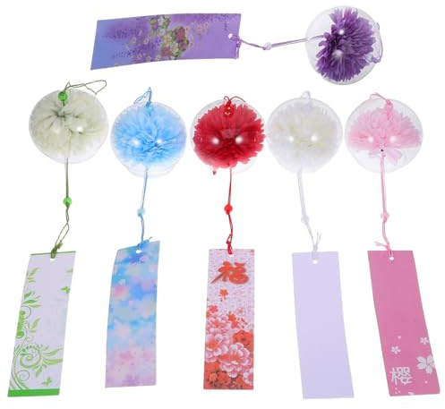 Cabilock 6pcs Japanese Glass Wind Chimes Flower Blossom Bells Set, 7cm Colorful Hanging Decorations for Balcony, Garden, Patio, Outdoor Japanese Style Home Décor