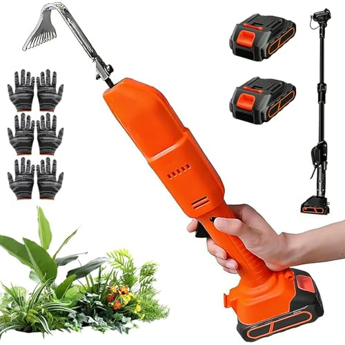 Houe Et Désherbeur électrique 21 V, Motoculteur électrique sans Fil avec 2 Piles Et Longue Perche, Mini Houe électrique pour Creuser, Désherber, Ameublir Le Sol D