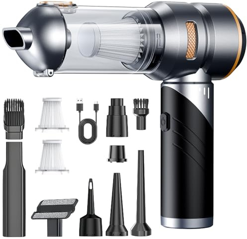 Aspiradora de Mano Sin Cable, Aspirador Coche 26000Pa con Motor Brushless 100000 RPM, Mini Aspirador 4 en 1 & Soplador de Aire, Batería 6000mAh Type-C para Coche, PC, Teclado, Sofá