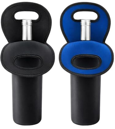 ZKFSIE 2 Pack Insulated Wine Cooler Bag – Neoprene Material Wine Carrier Tote, Portable Bottle Holder for Beer, Champagne, Picnic, Travel & Party (Black & Blue)