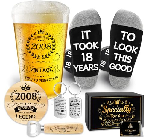 Regalo 18 Años Chico, Personalizado 2008 Cumpleaños Vaso Cerveza 500ml | Estuche Regalo Con Posavasos Y Abrebotellas Grabado, Idea Regalo Cumpleaños Navidad, Para Hijo, Amigo O Hermano