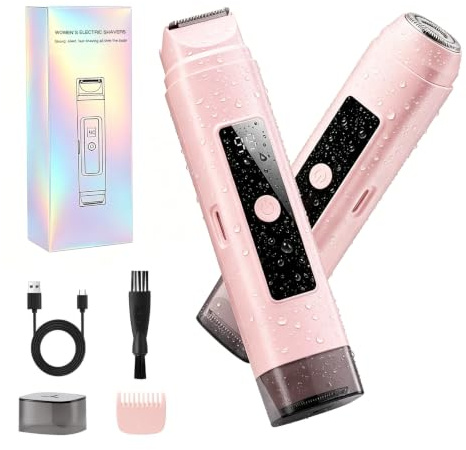 Midslinee Afeitadora Eléctrica 2 en 1 para Muje, Cortapelos Corporal para Mujer Recortadora para Zona Bikini Afeitado de Piernas Impermeable Pantalla LCD Seco/Mojado
