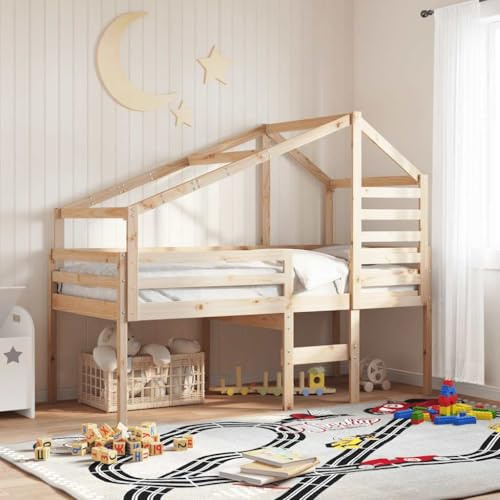 Runheo Techo para cuna de madera maciza de pino 188 x 97 x 113 cm estable con lado abierto, accesorio para somier, conector de cama, soporte para colchón, base de apoyo antideslizante, adecuado para