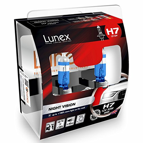 H7 477 Lunex NIGHT VISION 3600K 12V 55W Halogen Headlamps PX26d Hard Case