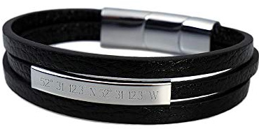 Gravado Armband aus Leder mit Streifen Edelstahl Plakette