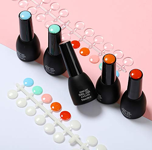 BNG 120PCS Nails Color Display Tips, Transparent Round False Nail Tips Color Chart Flat Back Gel Nails Polish Bottles Board Color Display with Adhesive Sticker, Nails Art Pop Dots Sample Sticks