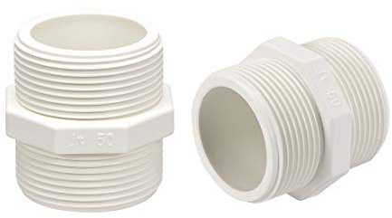 uxcell PVC Pipe Fitting Hex Nipple G1-1/2 X G1-1/2 Male Thread Adapter Connector 2pcs