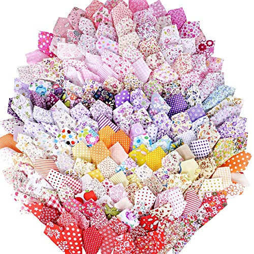 MEJOSER (100% Baumwolle) 200 Stück Patchwork Stoffe Paket 10 x 10 cm Bunte Baumwollstoff Set Stoffpaket DIY Baumwolltuch Stoffreste Paket Stoffpakete in zufälligen Muster und Farbe