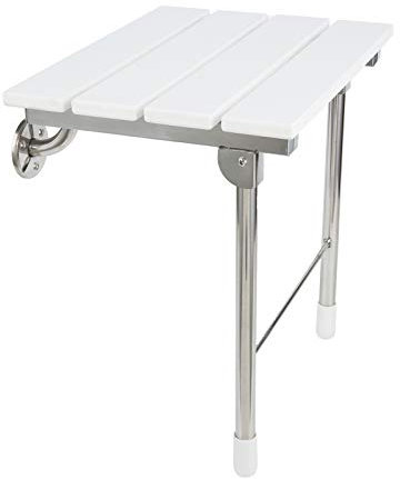 JCWANGDEFU Folding Shower Seat Wall Mounted Bathroom Bathtub Safety Stool Chair, Solid Wood, with Support Legs, Load of 350 lbs, 14.88(L) 12(W) 17.12(H) (WPC)