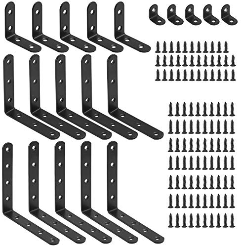 Glarks 130 staffe a L nere, ad angolo retto, con viti di montaggio, per sedie in legno, librerie, finestre, mobili e armadietti, 20 mm, 50 mm, 100 mm, 125 mm, colore nero