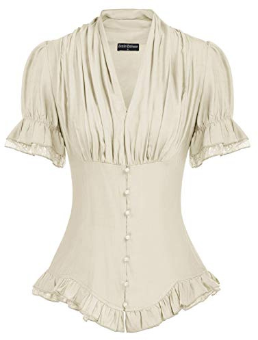 Scarlet Darkness Camicetta da lavoro da donna 2025, elegante, casual, con maniche corte a sbuffo, in stile contadina vittoriana, Beige, S