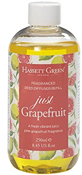 Hassett Green London - Recarga de Difusor de Varillas con Aceite Aromático Just Grapefruit - Botella Grande de 250ml para Fragancia Fresca y Vibrante en el Hogar