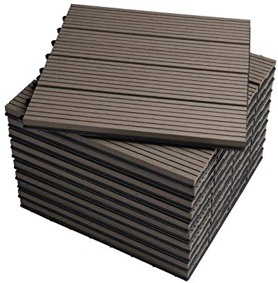WOLTU Piastrelle per Pavimenti da Esterno Balcone/Giardino/Terrazza Pavimentazione ad Incastro in WPC, Legno Composito, con 22 Pannelli da 30x30 cm Caffè
