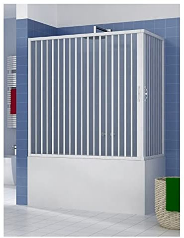 Sopravasca Box Vasca in PVC 2 lati 70 x 140 cm H 150 cm mod. GALATEA, Bianco, box doccia con apertura centrale angolare due ante a soffietto, reversibile, riducibile