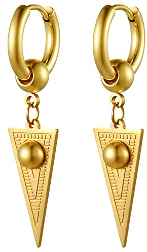 JewelryWe Schmuck Damen Herren Creolen Ohrringe Edelstahl Dreieck Ohrhänger Ohrstecker Silber Gold Schwarz Hip hop Geschenk
