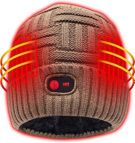 Svpro Gorro calentado con batería recargable de 7,4 V, batería de iones de litio que dura hasta 3-7 horas, caqui, L