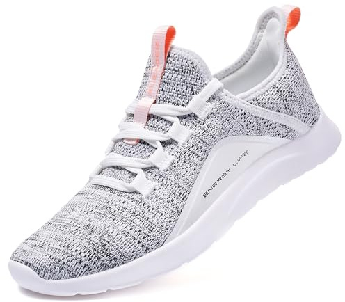 ALEADER Women's Energycloud Slip On Walking Shoes Pure Running Shoes for Gym Workout Treadmill Running Errands White Gray Size 10 US