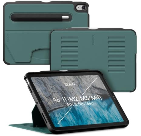 ZUGU CASE iPad Air 11 (M4/M3/M2) 2026/2025/2024 & Air 10.9 5:e/4:e gen. (2022/2020) skyddshölje trådlös Apple Pencil Laddning 10-vinkels Magnetic Stativ Skal & automatisk vila/väckning [Tallgrön]