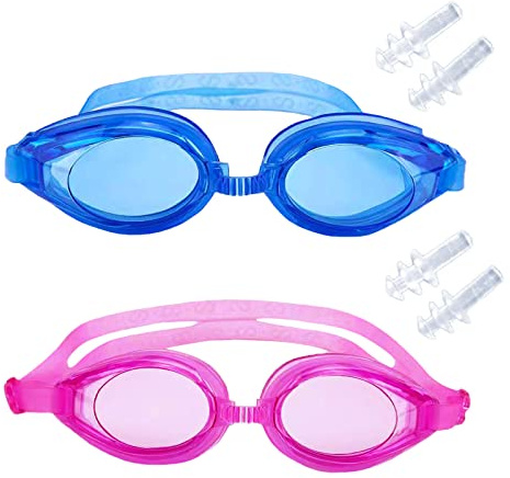 Kids Swimming Goggles 2Pc Silicone Waterproof Kids Goggles for Girls & Boys | Soft silicone Swim Goggles With Clear Lenses and Adjustable Shoulder Straps,Easy Adjustment,Anti-leak,Anti-fog