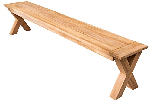 Gartenbank EMPIRE TEAK - 220cm - natur - Teakholz wetterfest massiv | montiert geliefert, X-Gestell, Outdoor geeignet
