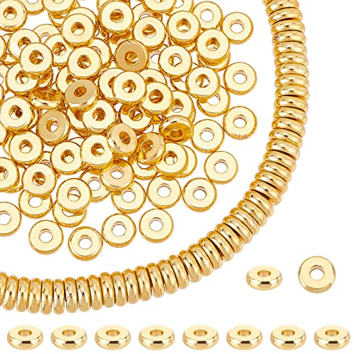 PH PandaHall 18K guldpläterade distanspärlor, 150 st 6 mm guld heishi-pärlor platt rund pärla stapelbar armband pärla för smyckestillverkning sommar halsband örhänge gör-det-själv hantverk tillbehör