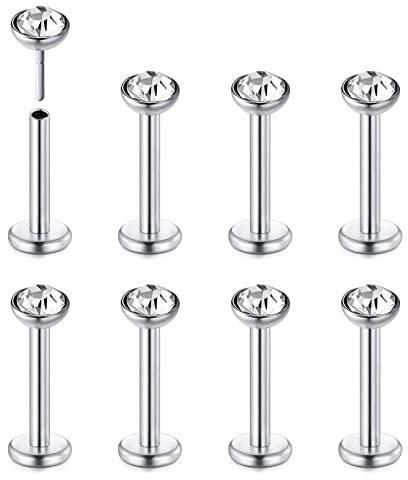 FECTAS 8pcs barre labbro senza filo spingere in Piercing Labret elica Tragus naso Stud 16G 18G 20G in acciaio inox Monroe Medusa Bar