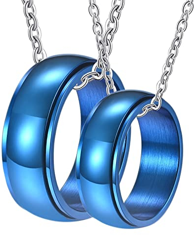 ANAZOZ Partnerkette Ringe 2 Stück, Trauringe Edelstahl Paarpreis Verlobungsring Drehringe Breit 8mm Blau