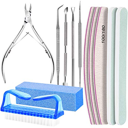 FANDAMEI 12 PCS Lot de Limes à ongles et Pousse Cuticule, Lime à Ongles Professionnelles, Pousse Cuticule Metal, Coupe-cuticules, Brosse à ongles, outil pour ongles incarnés (Bleu)
