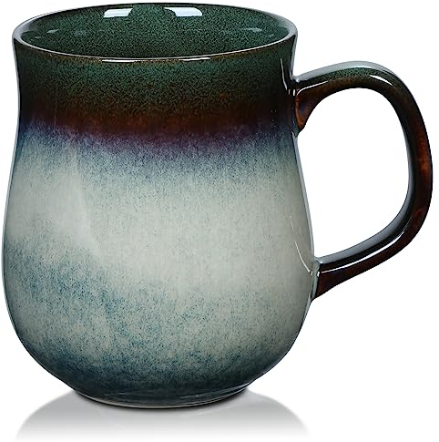RELEDESA 800ml Overszie Tazza da Caffè in Ceramica, Tazza da Tè realizzata a mano Smalto Fambe per ufficio e casa, con grande manico, Sicuro per l'uso in forni, microonde e lavastoviglie (Ink Green)