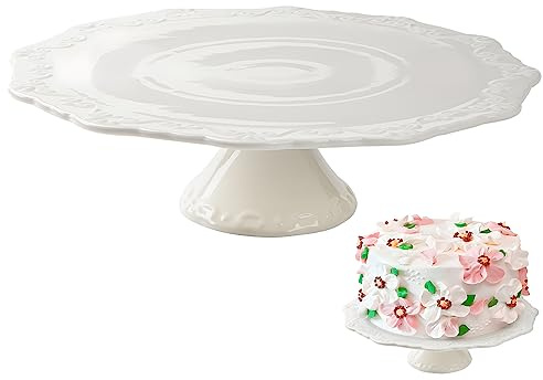 BPFY 10 Inch White Ceramic Cake Stand (Holds 10 Inch Cake), Decorative Cupcake Stand, Dessert Display Plates for Snacks and Cookies, Baby Shower, Birthday, Wedding Party Decor