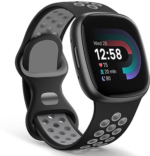 Yoohoo Silicone Bands Compatible with Fitbit Versa 3 Straps/Versa 4 Strap/Sense Strap/Sense 2 Straps for Women Men,Sport Breathable Soft Wristband Replacement for Fitbit Watch,Large