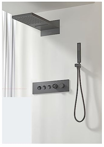 2024 New Luxury Black Brass Shower System,Wall-Mounted LED Digital Display Design,Cold & Hot Dual-Control 4-Function Ceiling Shower Tap LED Shower Panel(Color:3R Brushed Grey)