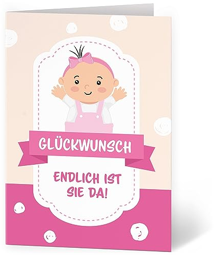 XXL Glückwunschkarte (A4) zur Geburt Mädchen Rosa - hochwertige Klappkarte | Große Karte Grußkarte Glückwunsch mit Umschlag Baby Eltern