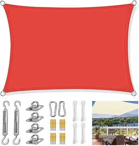 IUUUDDD Rectangular Square Shade Sails with Fixing Kit and Guy Rope Waterproof Lawn Awning Sunscreen for Dooryard Park Patio Awning Sunscreen 2m 2.5m 3m 3.6m 4m 5m 6m 7m 8m Red (Size : 4x7M)