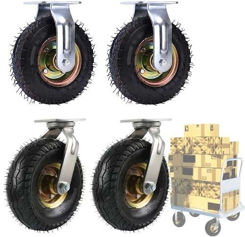 WORDFUN Swivel Caster Wheel Fixed Heavy Duty Industrial Caster Steel Plate Rubber Wheel, 6/8/10 in, with Ball Bearings, for Hand Truck/Trolley/Garden Utility Wagon Cart