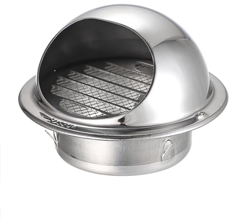 SUMNACON 1 Pc 304 Stainless Steel Air Vent Cover Wall Ventilation Cover, Round 98mm Air Vent Grill Screen Hood Extractor Fan Ventilation Cover with Built-in Mesh for Bathroom Kitchen (Silver)