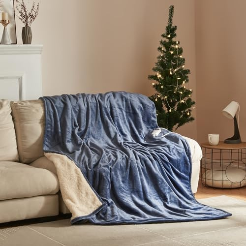 [en.casa] Elektrisk värmefilt Archi 200 x 150 cm värmefilt med automatisk avstängning inkl. styrenhet, uppvärmbart tak, 10-timmars timer termofilt med 10 värmenivåer överhettningsskydd ljusblå