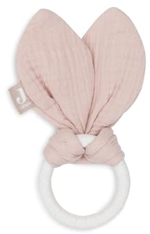 Jollein Anneau de dentition pour bébé - Oreilles de lapin sauvage - Rose sauvage - Coton - Anneau en silicone - Aide à la dentition - Jouet pour bébé