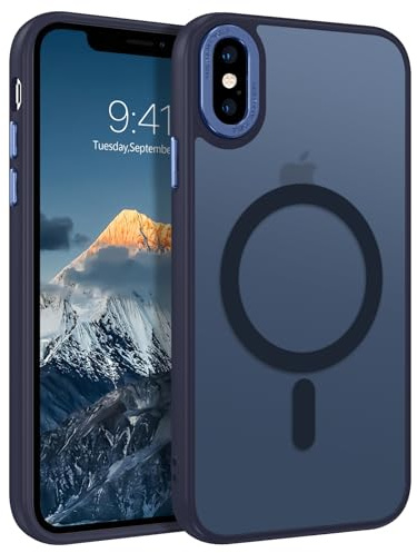 BENTOBEN for iPhone X/XS Case Magnetic [Compatible with MagSafe], Translucent Matte Back Anti-yellow Slim Soft TPU Military Grade Shockproof Women Men Protective Phone Cover for iPhone X/XS, Deep Blue