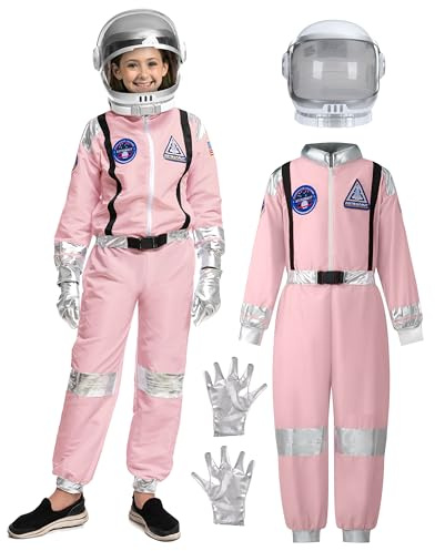 Spooktacular Creations Halloween Astronaut Costume for Kids, Unisex Pink Astronaut Outfit Set with Helmet, Toddler Pilot Jumpsuit for Halloween Costume Dress-Up Party (Large, 10-12 yrs)