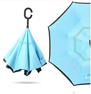 Snowflyk Regenschirme, C-Griff, umgekehrter Klappschirm, für Männer und Frauen, Sonne, Regen, Auto, umgekehrter Regenschirm, Anti-UV, selbstklebend (I 104 cm)